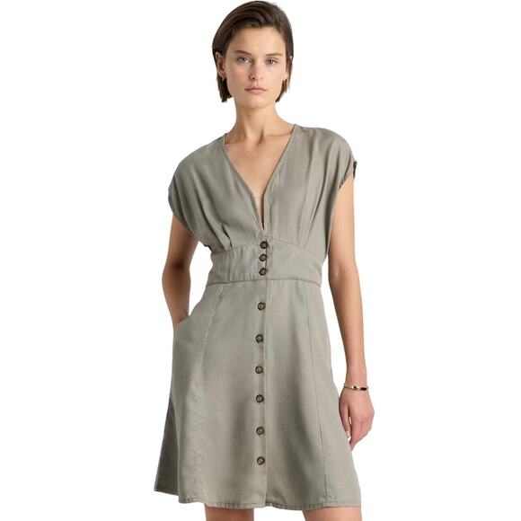 Quince Dresses & Skirts - QUINCE Women’s Green Antique Wash Button Front Tie Back Mini Dress XL